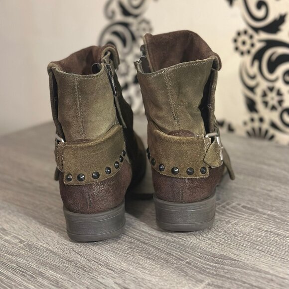 Miz Mooz Slouchy Studded Buckle Suede Ankle Boots - Picture 4 of 5